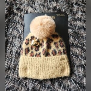 Steve Madden Leopard Print Knit Beanie with Pom Pom